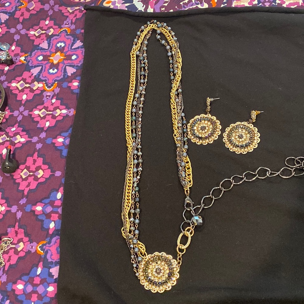 Cosmetic jewelry-full of bling Necklace and earrings.